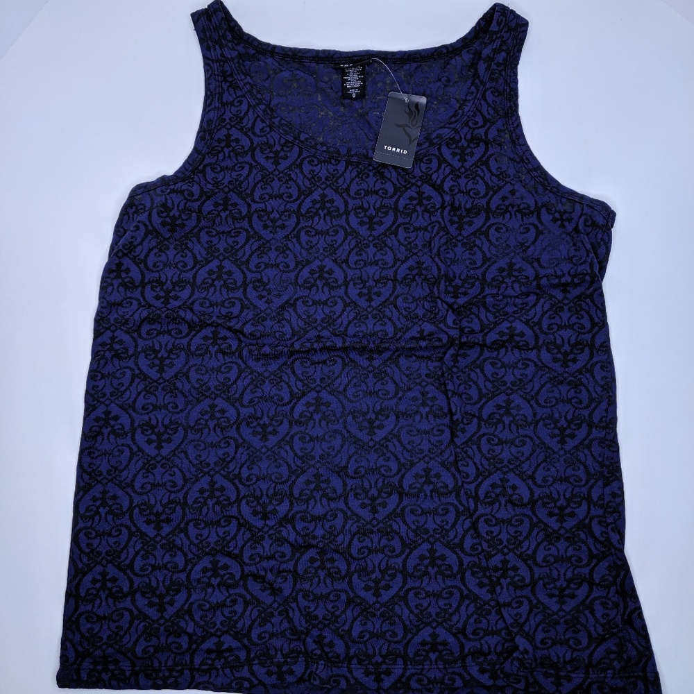 Torrid Tank Top Blue Black Burnout Paisley Size 0